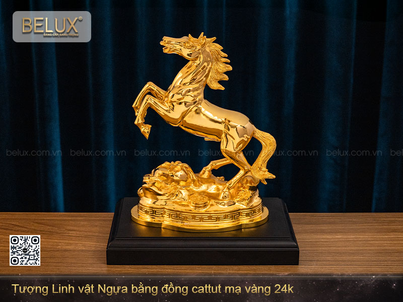 Tượng Linh Vật Ngựa Mạ Vàng - Cao 23 cm